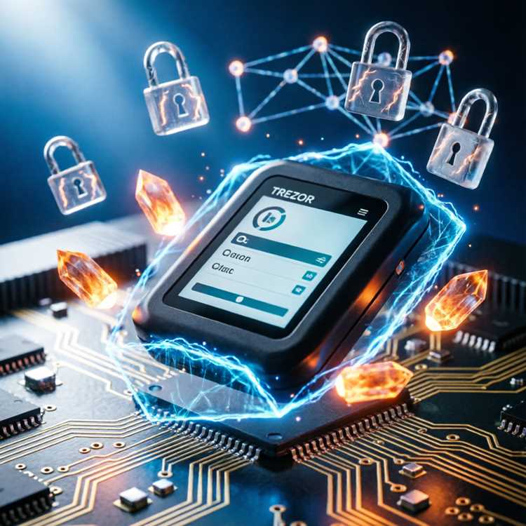 A Trezor wallet inside a secure vault, representing long-term cold storage.
